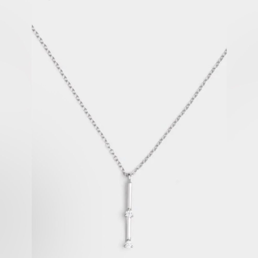 Siizu Sterling Silver .925 Brett Simulated Diamond Bar Necklace